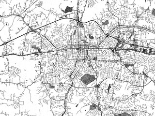 Fototapeta premium Hand-drawn style map illustration of Gastonia, North_Carolina, in black and white with detailed streets and neighborhoods.