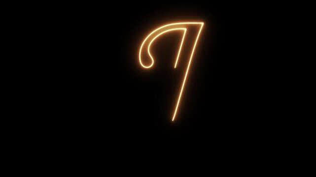 Neon Glowing Topaz Color Letter "J" Animated On Black Background.