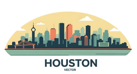 Fototapeta premium Cityscape Vector Illustration Featuring Colorful Buildings and a Bridge