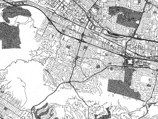 Fototapeta premium Poster-ready city map of Hacienda_Heights, California, in black and white sketch-like style with detailed street layouts.