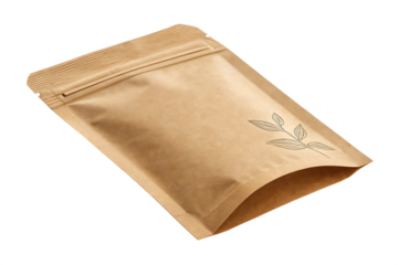 empty kraft paper pouch with zip lock, isolated product mockup