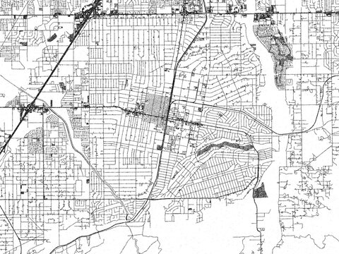Illustrated city map of Hesperia, California, in black and white, combining detailed grids with shaded textures.