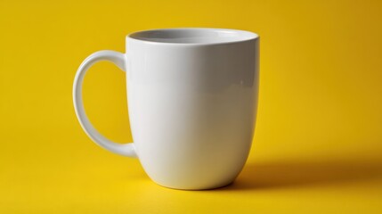 Bright White Ceramic Mug Against Vibrant Yellow Background