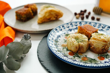 Artisanal baklava with pistachios and almonds