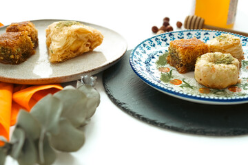 All sorts of delicious-looking baklava on the table