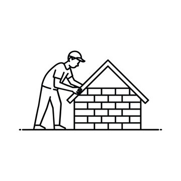 builder constructing brick house outline clip art preview
