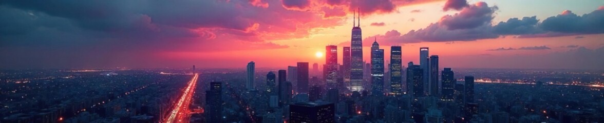 Fototapeta premium Confident, futuristic cityscape skyline at dusk, symbolizing growth and innovation in the business world , cityscape, corporate, potential