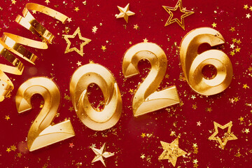 Happy new year 2026 with gold number with Golden Elements