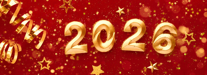 Happy new year 2026 with gold number with Golden Elements