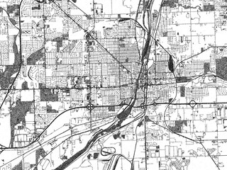 Fototapeta premium Urban map of Joliet, Illinois, illustrated in monochrome with a strong grid and shaded elements.