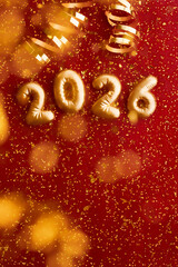 Happy new year 2026 with gold number with Golden Elements