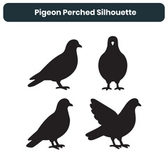 Obraz premium Pigeon Perched Silhouette Vector Bird Design Set