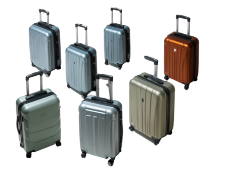 Set of Travel Suitcases Polycarbonate Isolated on White Background PNG