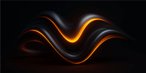 Glowing neon lights with abstract wave design on black background
