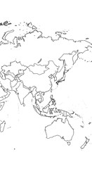 Obraz premium Outlined Map of Asia and Surrounding Regions Showing Countries