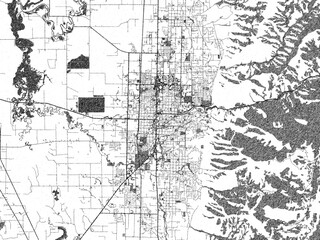 Black and white city map of Logan, Utah, illustrated with fine detail and sketch textures.