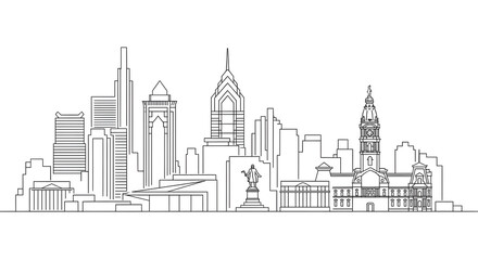 Naklejka premium City Skyline Outlines Line Art Illustration Architecture Design