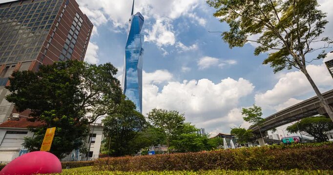 Kuala Lumpur, Malaysia &ndash; September 8, 2025: Time-lapse view of Merdeka 118 tower with fast-moving clouds and shifting light, highlighting Malaysia&rsquo;s modern skyline second tallest building in the world