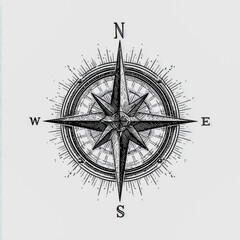 Compass rose isolated on white background, a navigational instrument showing cardinal directions, used for navigation and orientation in geography and mapping