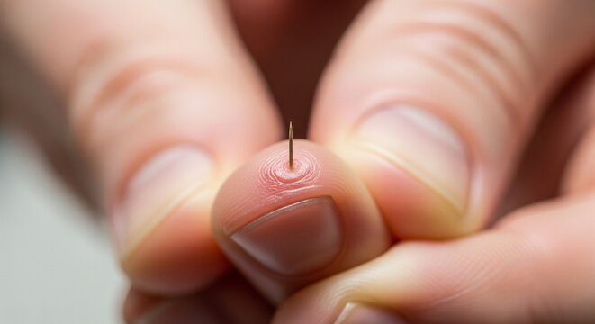 Close-up of a Finger Pricked by a Pin - Niggle, Irritation, Pain, Minor Injury, Annoyance, Hurt