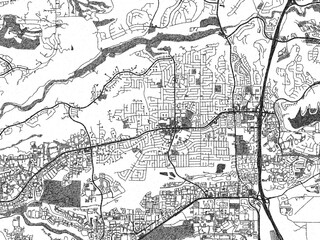 Fototapeta premium Monochrome map illustration of Mira Mesa, California, with hand-drawn style textures highlighting its streets and rivers.