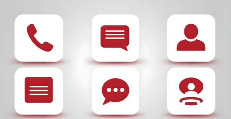 Contact and communications icons. A series of red and white icons for communications and contacting.