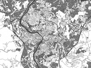 Naklejka premium Decorative map of Morgantown West, Virginia, in hand-drawn digital style, balancing urban detail with a monochrome look.