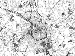Fototapeta premium Monochrome sketch map of Nashua, New Hampshire, highlighting roads, rivers, and urban design.