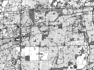 Black and white illustration map of Naperville, Illinois, showing its detailed urban layout in a hand-drawn style.
