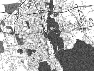 Obraz premium Urban map of New Bedford, Massachusetts, illustrated in monochrome with a strong grid and shaded elements.