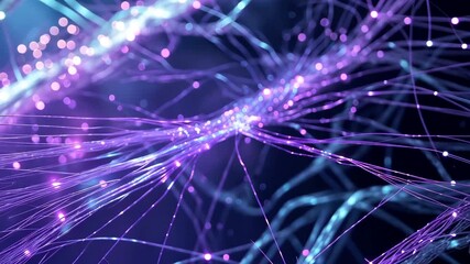 Abstract glowing digital neural network connections with luminous violet and blue nodes forming futuristic technology web - Powered by Adobe