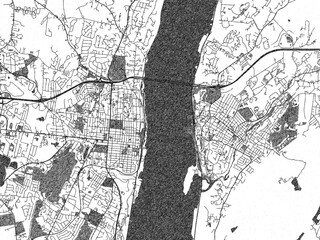 Naklejka premium Black and white hand-drawn map of Newburgh - Beacon New, York, designed as a decorative illustration.