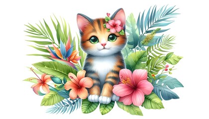 Fototapeta premium cat and flowers