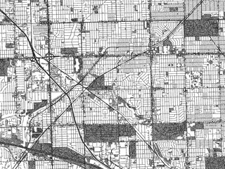Fototapeta premium Monochrome sketch map of Oak Lawn, Illinois, highlighting roads, rivers, and urban design.