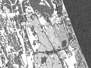 Obraz premium Black and white illustration map of Palm_Coast, Florida, showing its detailed urban layout in a hand-drawn style.