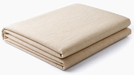 A soft beige bedding set is neatly folded on a clean, simple surface, perfect for enhancing a cozy and modern bedroom atmosphere. The fabric appears luxurious and inviting