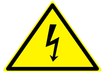 Triangle shaped yellow and black colored warning sign of electrical hazard. Illustration made September 8th, 2025, Zurich, Switzerland.