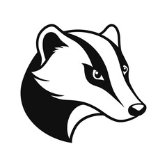 European Badger Head Outline Side View on White Background © Monira