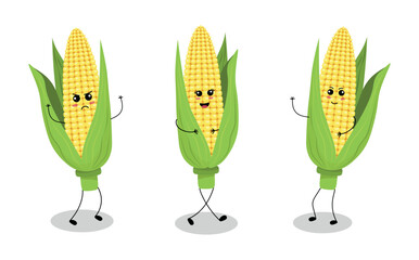 Cute Corn Characters with Facial Expressions