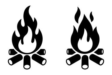 Black bonfire silhouettes depicting flame and wood 