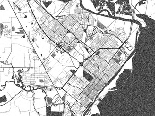Obraz premium Minimal city map illustration of Port Arthur, Texas, in hand-drawn style monochrome with strong gridlines and shaded areas.