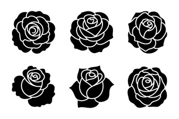 beautiful black roses flowers silhouette set 