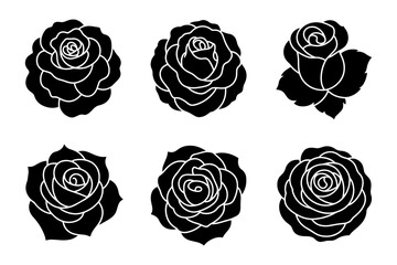 beautiful black roses flowers silhouette set 