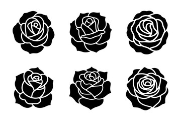 beautiful black roses flowers silhouette set 