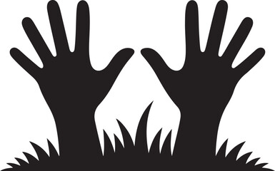 Zombie hands silhouette. Creepy zombie crooked lambs stick out of graveyard ground vector illustration set