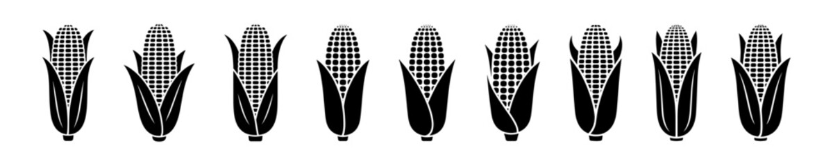 silhouette of various stages of corn isolated on white background