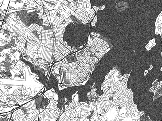 Fototapeta premium Artistic city map of Portland, Maine, created in hand-drawn black and white for editorial or decorative projects.