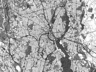 Obraz premium Black and white map of Providence Rhode, Island, designed in a digital hand-drawn style, highlighting roads, parks, and rivers.