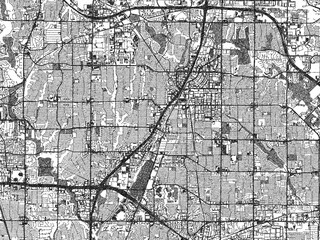 Naklejka premium Minimalist map of Richardson, Texas, illustrated in black and white with a bold street grid and shaded parks.