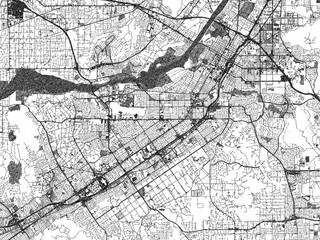 Fototapeta premium Illustrated city map of Riverside, California, in black and white, combining detailed grids with shaded textures.